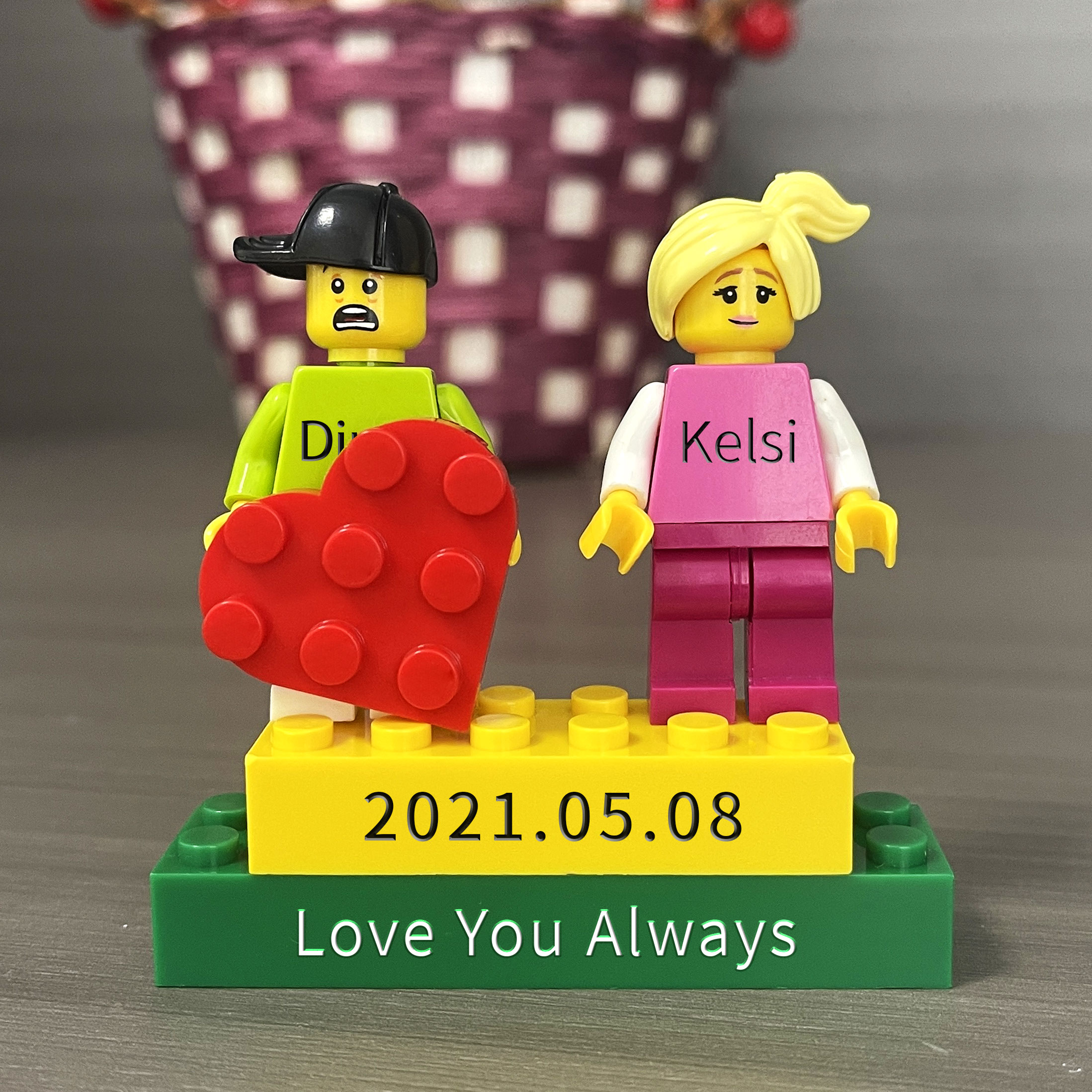 Love You Always Personalized Figures on Personalized Brick With Love/Pets For Happy Valentine's Day Merry Christmas