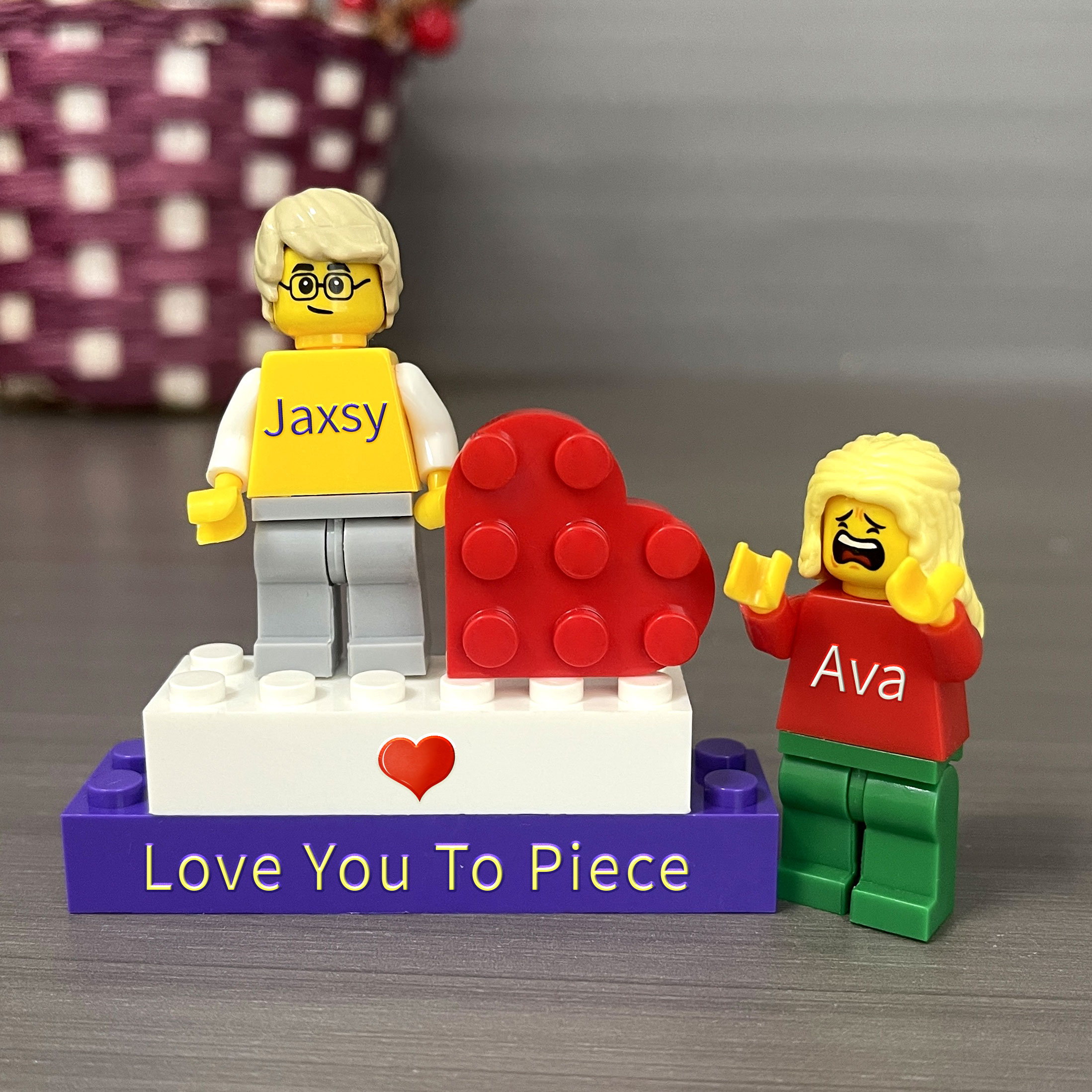 Love You To Piece  Personalized Figures on Personalized Brick With Love/Pets For Happy Valentine's Day Merry Christmas