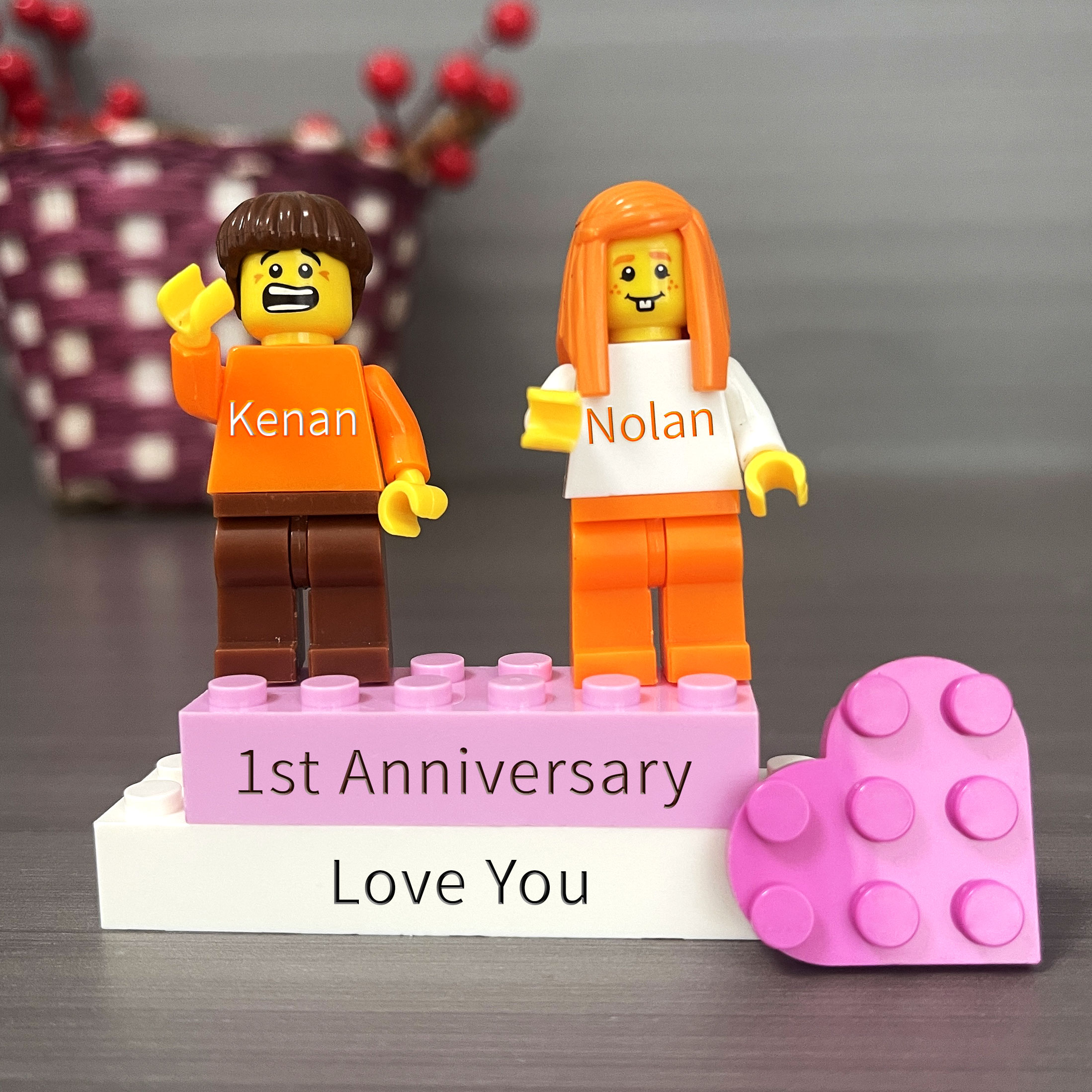 1st Anniversary Personalized Figures on Personalized Brick With Love/Pets For Happy Valentine's Day Merry Christmas