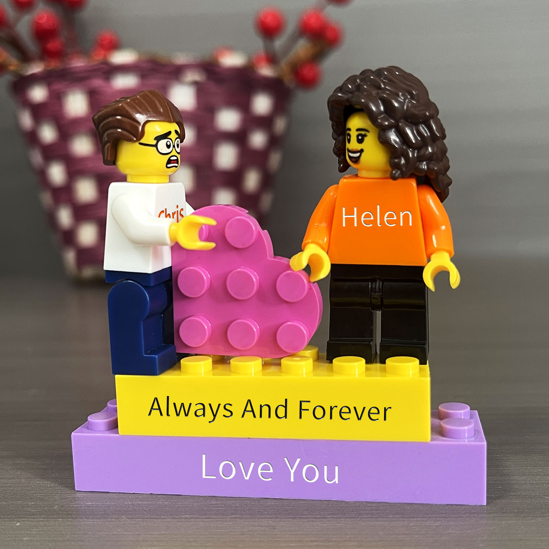 Always And Forever Personalized Figures on Personalized Brick With Love/Pets For Happy Valentine's Day Merry Christmas